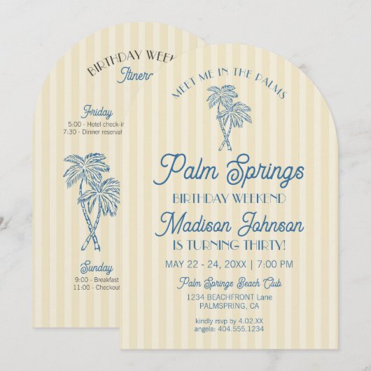 Gele Palm Springs Pastel Beach Verjaardag Weekend Kaart (Voorkant / Achterkant)