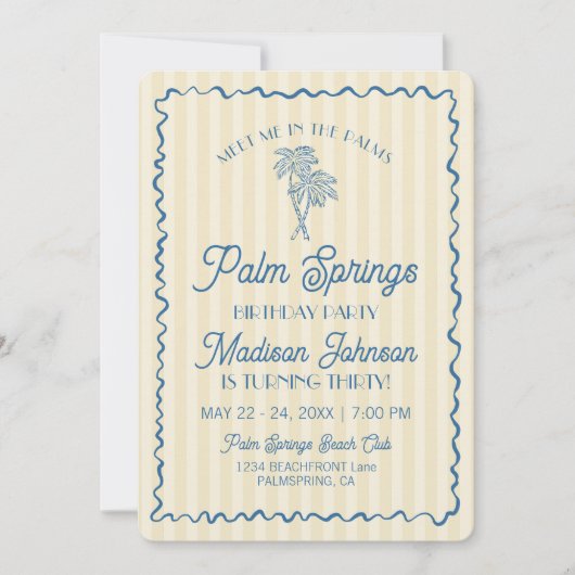 Gele Palm Springs Pastel Beach verjaardagsfeestje Kaart (Voorkant)