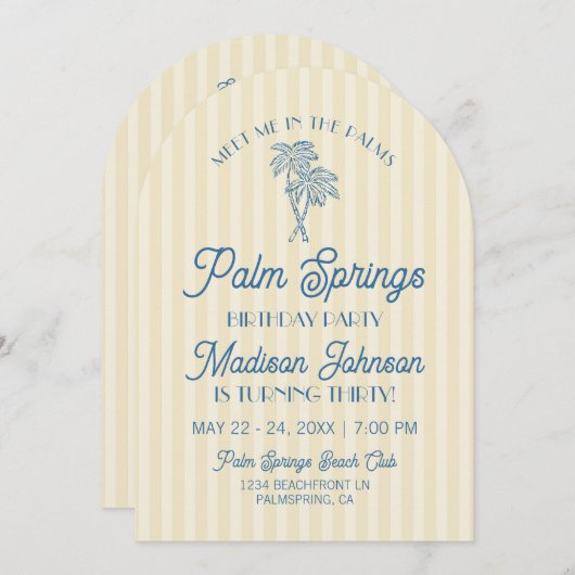 Gele Palm Springs Pastel Beach verjaardagsfeestje Kaart (Voorkant / Achterkant)