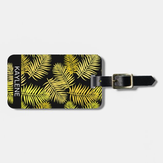 Gele palmbladeren gepersonaliseerd Bagagelabel (Voorkant horizontaal)