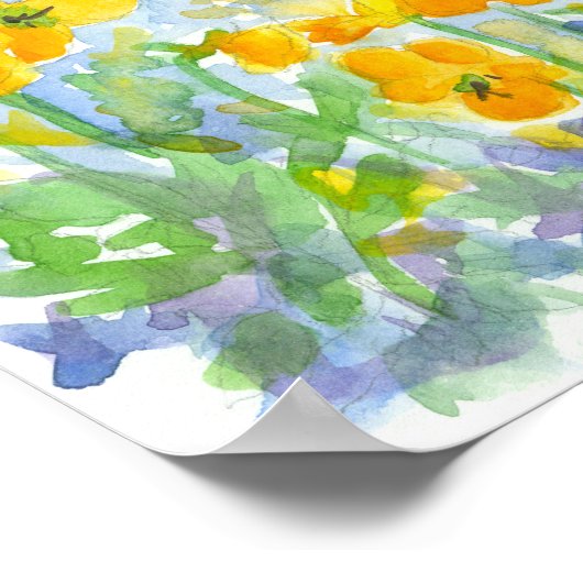 Gele pansieën Waterverf lentevloeren schilderen Poster (Hoek)