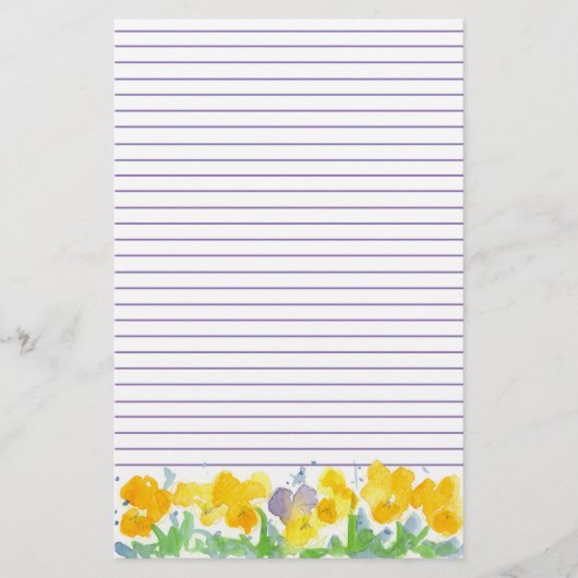 Gele Pansies Floral Waterverf schilderij Lined Briefpapier (Voorkant)