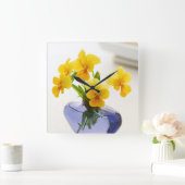 Gele Pansies Paars Vase Pansy Flowers Spa Bath Vierkante Klok (Huis)