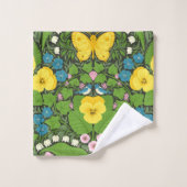 Gele pansies, vogels en vlinders bad handdoek (Wasdoekje)