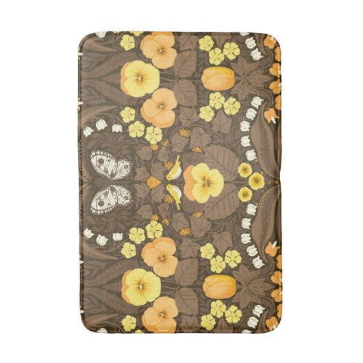 Gele pansies, vogels en vlinders badmat (Voorkant Verticaal)