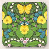 Gele pansies, vogels en vlinders bier onderzetter (Voorkant)