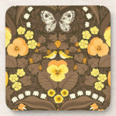 Gele pansies, vogels en vlinders bier onderzetter (Voorkant)