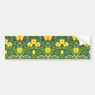 Gele pansies, vogels en vlinders bumpersticker