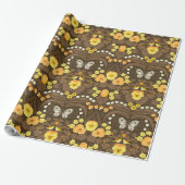 Gele pansies, vogels en vlinders cadeaupapier (Uitgerold)
