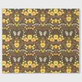 Gele pansies, vogels en vlinders cadeaupapier (Vlak)