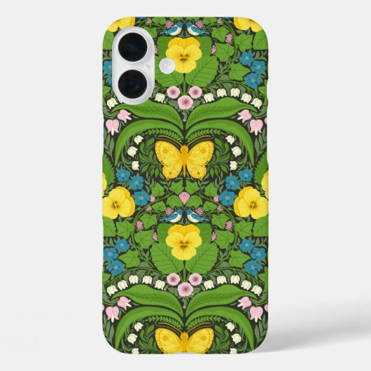 Gele pansies, vogels en vlinders Case-Mate iPhone case (Achterkant)
