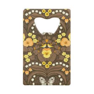 Gele pansies, vogels en vlinders creditkaart flessenopener