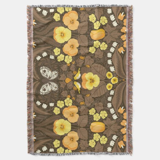 Gele pansies, vogels en vlinders deken (Voorkant Verticaal)