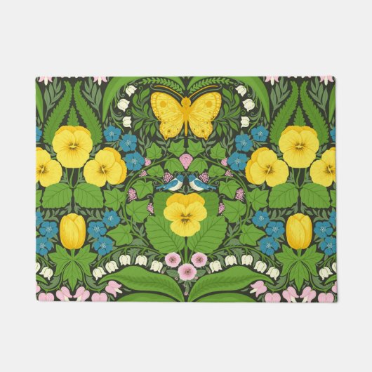 Gele pansies, vogels en vlinders deurmat (Voorkant)