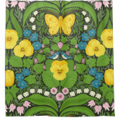 Gele pansies, vogels en vlinders douchegordijn (Voorkant)