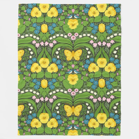Gele pansies, vogels en vlinders fleece deken (Voorkant)