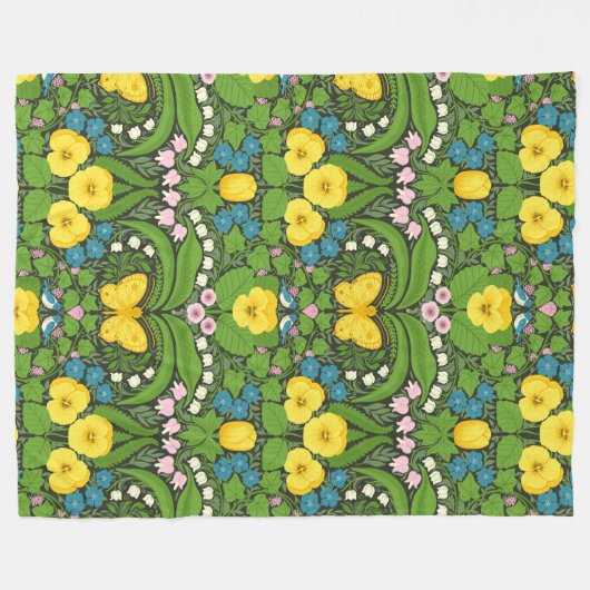 Gele pansies, vogels en vlinders fleece deken (Voorkant (Horizontaal))