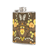 Gele pansies, vogels en vlinders heupfles (Links)