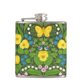 Gele pansies, vogels en vlinders heupfles (Voorkant)