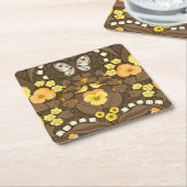 Gele pansies, vogels en vlinders kartonnen onderzetters (Schuin)
