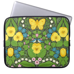 Gele pansies, vogels en vlinders laptop sleeve