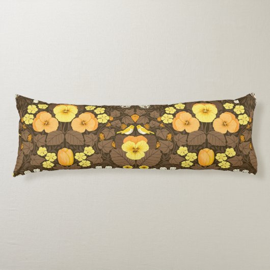 Gele pansies, vogels en vlinders lichaamskussen (Voorkant)