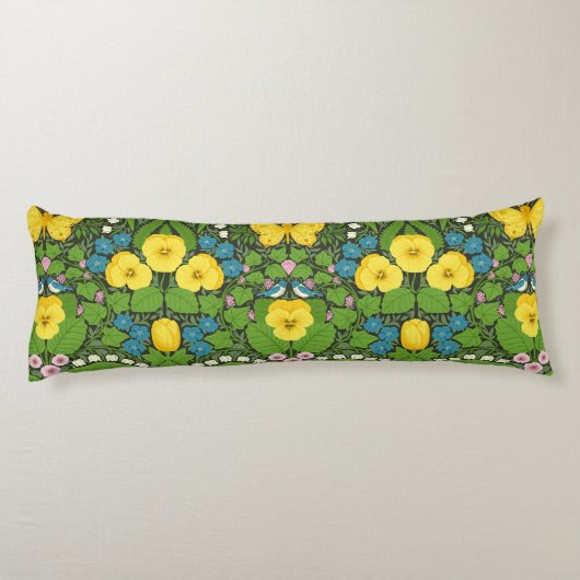 Gele pansies, vogels en vlinders lichaamskussen (Achterkant)