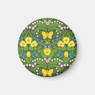 Gele pansies, vogels en vlinders magneet
