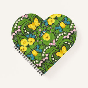 Gele pansies, vogels en vlinders notitieboek