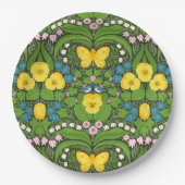 Gele pansies, vogels en vlinders papieren bordje (Voorkant)