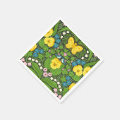 Gele pansies, vogels en vlinders servet (Hoek)