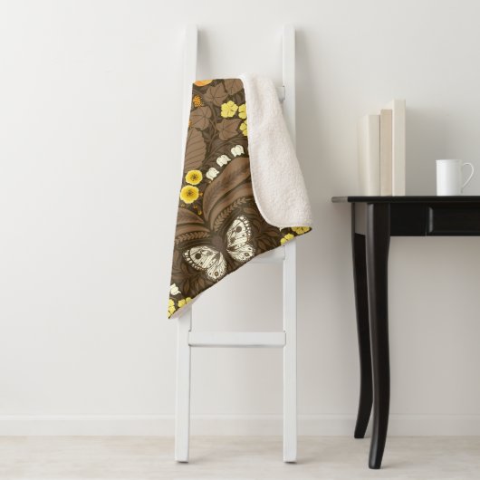 Gele pansies, vogels en vlinders sherpa deken (In situ)