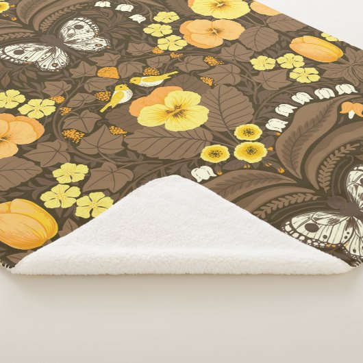 Gele pansies, vogels en vlinders sherpa deken (3/4)
