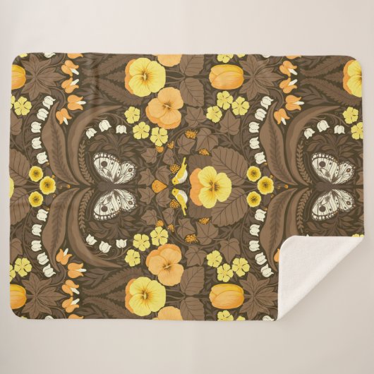 Gele pansies, vogels en vlinders sherpa deken (Voorkant (horizontaal))