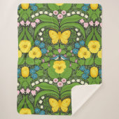 Gele pansies, vogels en vlinders sherpa deken (Voorkant)