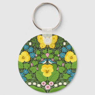 Gele pansies, vogels en vlinders sleutelhanger