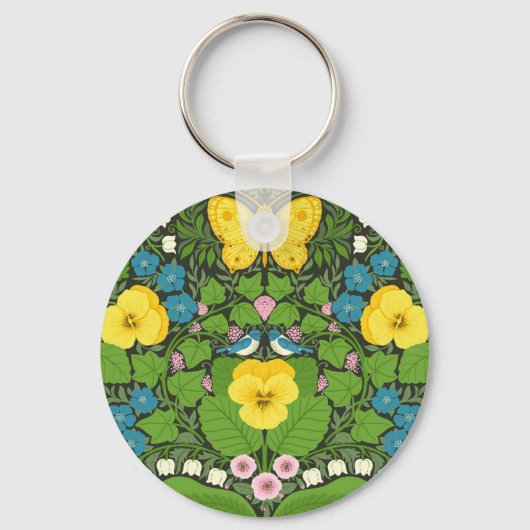 Gele pansies, vogels en vlinders sleutelhanger (Voorkant)