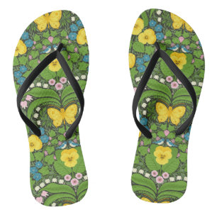 Gele pansies, vogels en vlinders teenslippers