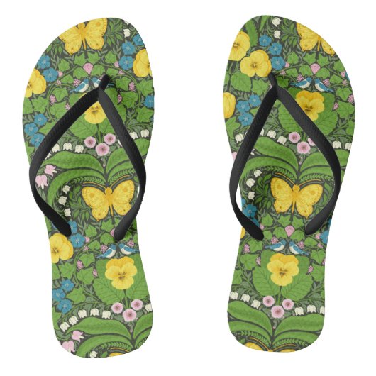 Gele pansies, vogels en vlinders teenslippers (Voetbed)