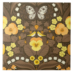 Gele pansies, vogels en vlinders tegeltje