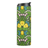 Gele pansies, vogels en vlinders thermosbeker (Gedraaid links)