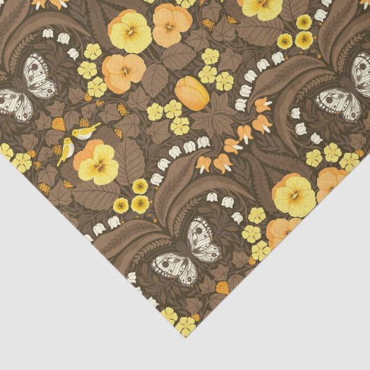 Gele pansies, vogels en vlinders tissuepapier (Detail)
