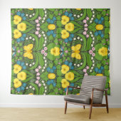 Gele pansies, vogels en vlinders wandkleed (In Situ (horizontaal))