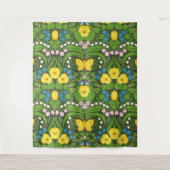 Gele pansies, vogels en vlinders wandkleed (Voorkant)