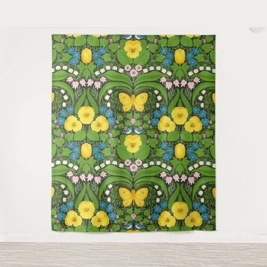 Gele pansies, vogels en vlinders wandkleed (Voorkant)