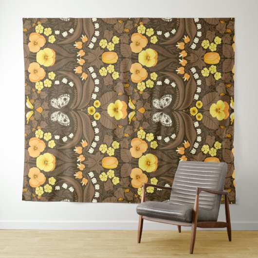 Gele pansies, vogels en vlinders wandkleed (In Situ (horizontaal))