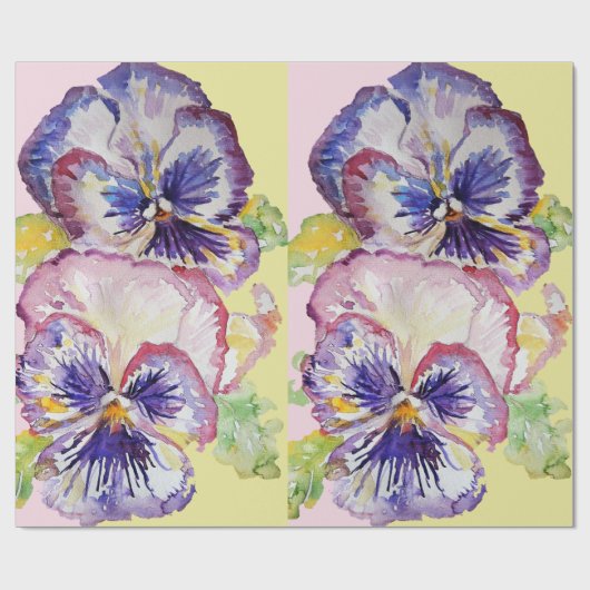 Gele Pansy Pink Yellow Spring flower Waterverf Cadeaupapier (Vlak)
