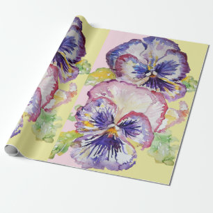 Gele Pansy Pink Yellow Spring flower Waterverf Cadeaupapier