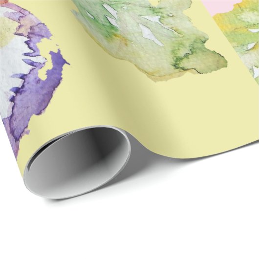 Gele Pansy Pink Yellow Spring flower Waterverf Cadeaupapier (Rol Hoek)