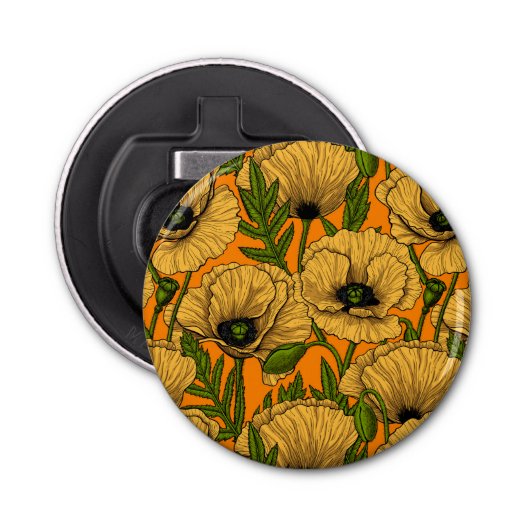 Gele papaver button flesopener (Voorkant)